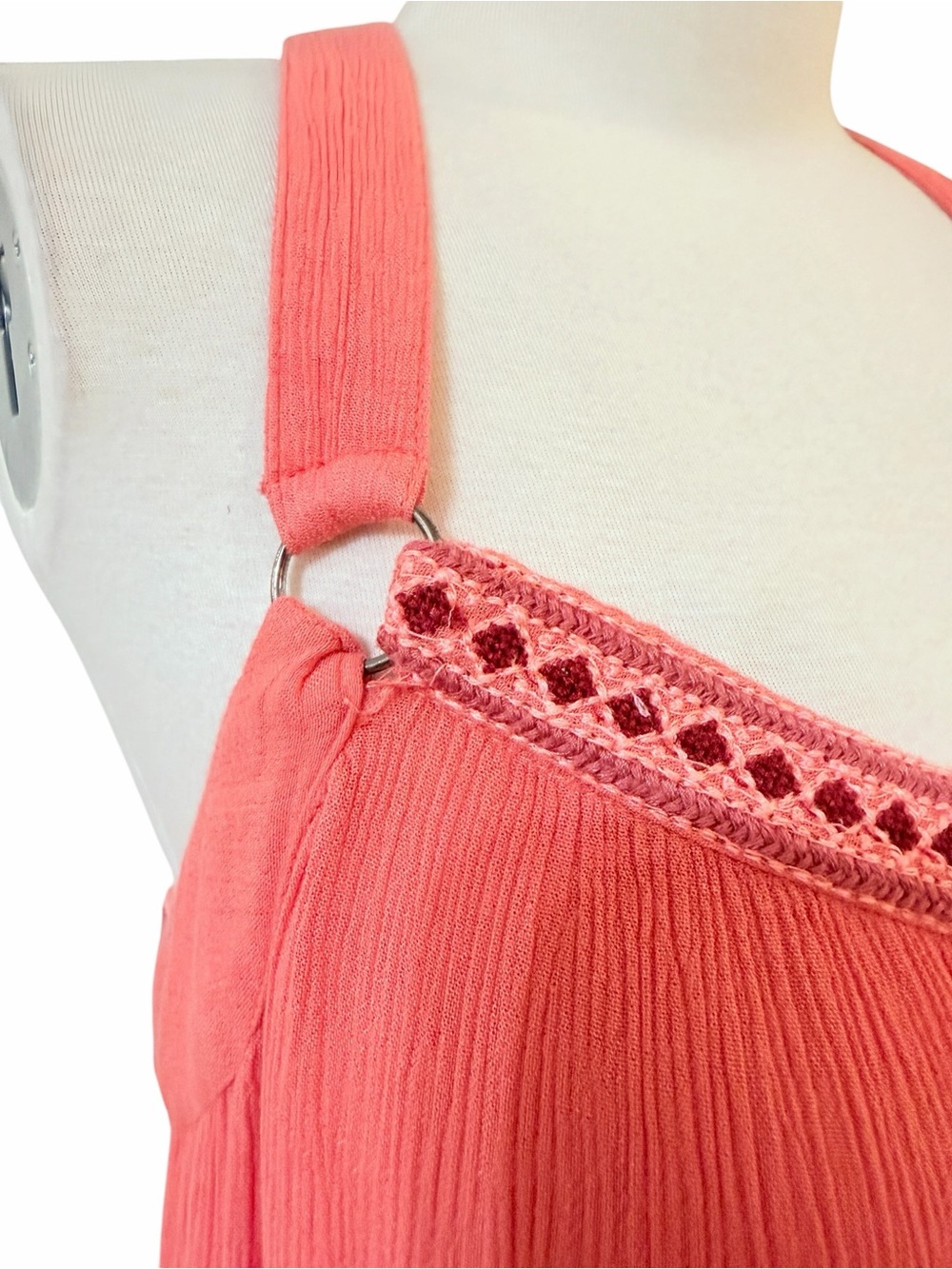 RARE Free People Coral Sleeveless Boho embroidered Wide Leg Jumpsuit sz XS - Picture 5 of 15